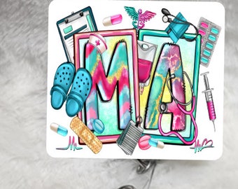 MA Medical Assistant, Badge Reel, Retractable Interchangeable Custom Badge, Doctors Office, Hospital, Scrub top, Medical, ID