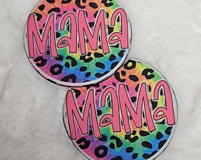 Mama  Neon color with leopard print Neoprene Car Coasters