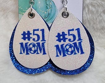 Personalized Soccer Number Mom Faux Leather Earrings, Custom Soccer Glitter Leather Earrings, Sports Mom Earrings, Team Earrings