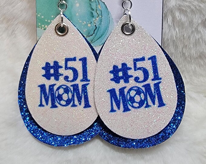 Personalized Soccer Number Mom Faux Leather Earrings, Custom Soccer Glitter Leather Earrings, Sports Mom Earrings, Team Earrings