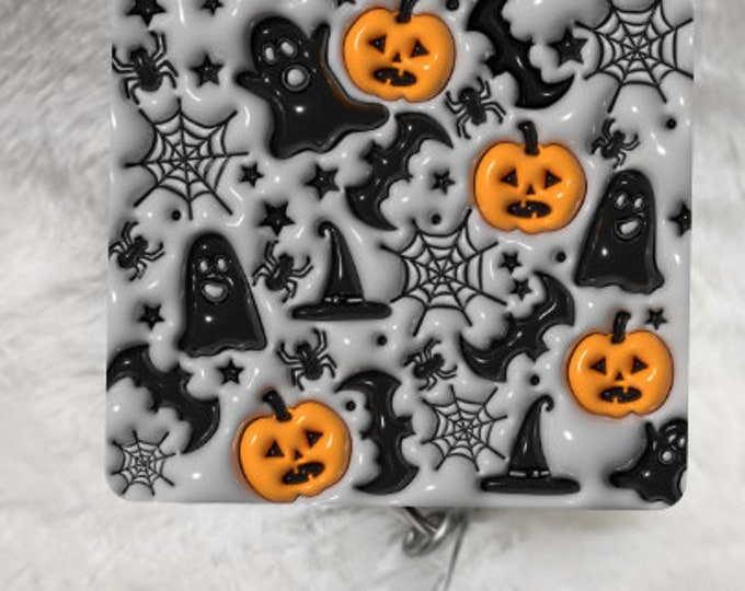 Halloween, Grey Ghosts, 3D,  Badge Reel, Retractable Interchangeable Custom Badge, ID Badge