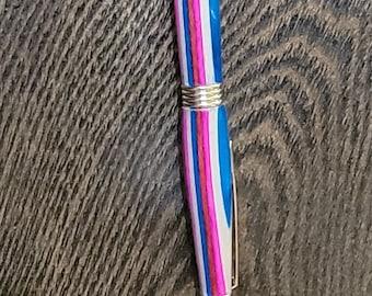 Blue, White and Pink Wood Pen,  Handcrafted Wood Pen, Handturned Twist Pen, wooden pen, Hand turned