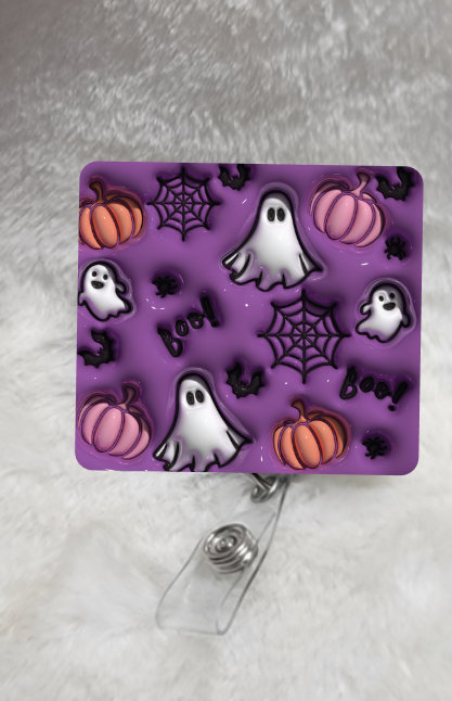 Halloween, Purple Ghosts, Badge Reel, Retractable Interchangeable Custom  Badge, ID Badge