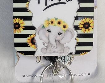 Stay Humble, Elephant, Sunflower,  Badge Reel, Retractable Interchangeable Custom Badge, Doctors Office, Hospital, Scrub top, Medical, ID
