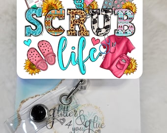 Country Western Scrub Life, Nurse Badge Reel, Retractable Interchangeable Custom Badge, Doctors Office, Hospital, Scrub top, Medical, ID