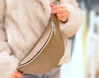 Italian Leather Crossbody Belt Bag – Taupe Fanny Pack for Women