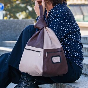 Handmade Italian Leather Backpack: Unique Triangular Design