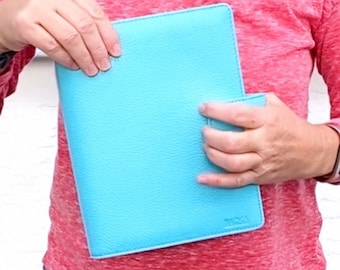 Handmade Turquoise Leather Ring Binder: A5 Italian Leather Organizer