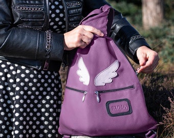 Handmade Leather Backpack Women  – Angel Wings Designer Backpack