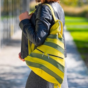 Handmade Italian Leather Backpack: Unique Triangular Design