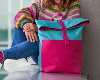 Handmade Leather Roll-Top Backpack – Stylish, Versatile & Functional