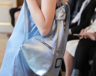 Shimmery Metallic Leather Backpack – Handmade and Eye-Catching