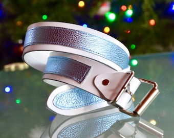 BLUESILVER LEATHER BELT, Shimmery Silver/White Belt, Genuine Leather Belt Is Perfect For Women Because It Has A Soft And Cool Design