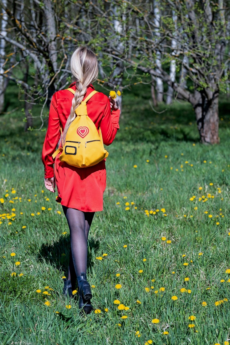 YELLOW BACKPACK, RED Heart Backpack, Premium Leather Backpack Durable And Stylish For Everyday Use image 5