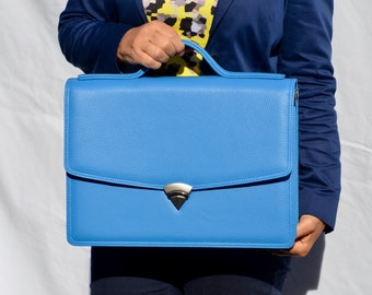 BLUE LEATHER BAG, Briefcase, Leather Briefcase - Durable And Professional For Business Or Travel