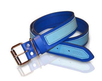 CINTURÓN DE CUERO AZUL, Cool Belts, cinturón de cuero de dos tonos, diseñado para complementar a la perfección tus jeans y realzar tu estilo