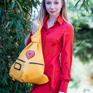 YELLOW BACKPACK, RED Heart Backpack, Premium Leather Backpack Durable And Stylish For Everyday Use image 6