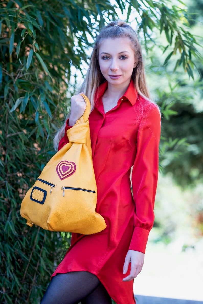 YELLOW BACKPACK, RED Heart Backpack, Premium Leather Backpack Durable And Stylish For Everyday Use image 6