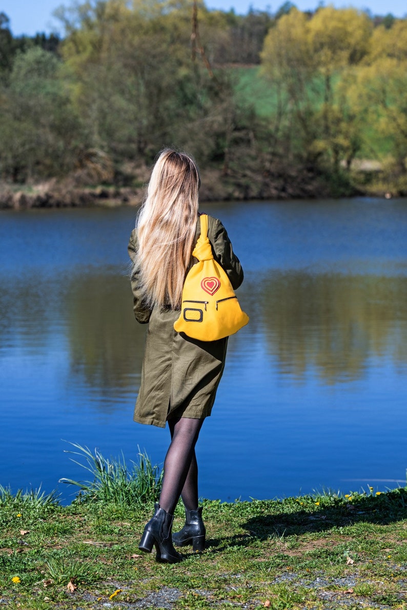 YELLOW BACKPACK, RED Heart Backpack, Premium Leather Backpack Durable And Stylish For Everyday Use image 8