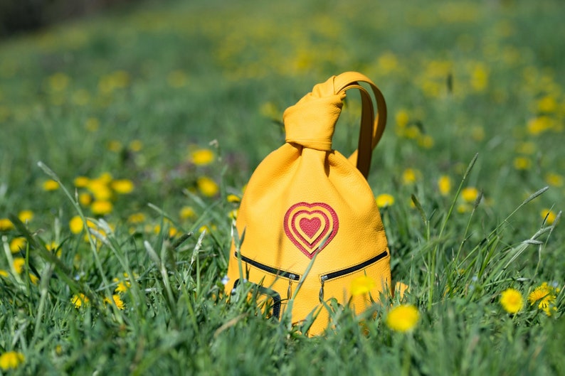 YELLOW BACKPACK, RED Heart Backpack, Premium Leather Backpack Durable And Stylish For Everyday Use image 3