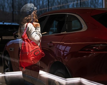 Printable Poster Girl with Red Bag and Car Wall Art Digital Download