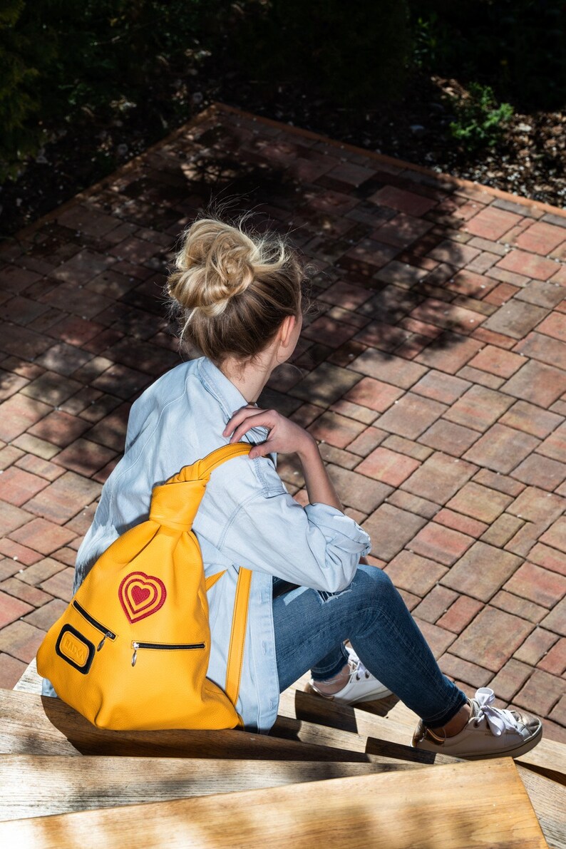 YELLOW BACKPACK, RED Heart Backpack, Premium Leather Backpack Durable And Stylish For Everyday Use image 4