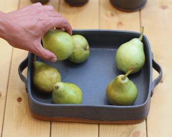 Large Blue Baking Dish, Ceramic Casserole Dish, Stoneware Casserole, Baking Pan