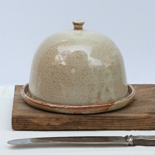 Ceramic Covered Butter Dish, White Speckled Pottery Butter Dish, Butter