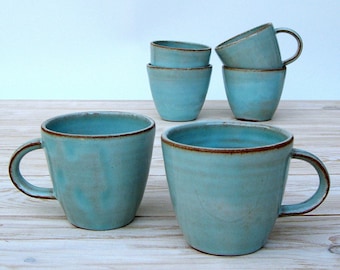 Set van 2 espressokopjes van turkoois aardewerk