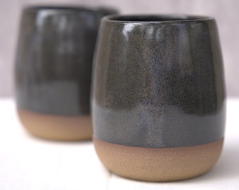 2 Black Pottery cups Set, Ceramic Tumblers Set, Rustic Coffee Cup Set