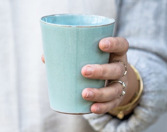 Turquoise Pottery Mug, Ceramic Coffee Mug Tumbler, Light Blue Tumbler, Coffee Tumbler, Ceramic Tumbler, Wine Tumbler, Handmade Coffee Mug