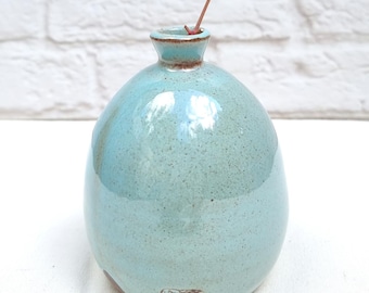Handmade Turquoise Pottery Bud Vase, Rustic Home Decor