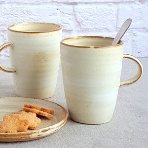 2 Pottery Mug Set, Ceramic Mug Set, Mug Set for 4, Set of 6 image 1
