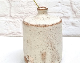 Handmade Flower Vase - Minimalist Farmhouse Decor - Small Rustic Bud Vase - White Matte Speckled Ceramic Vase
