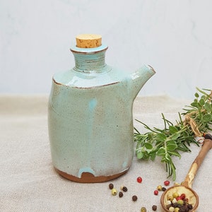 8 oz Stoneware Olive Oil Cruet, Turquoise Olive Oil Bottle, Olive Oil Dispenser, Ceramic Flask, Soy Sauce Bottle