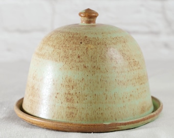 Matte Green-Brown Butter Dish, Handmade Stoneware Butter Crock, Hostess gift