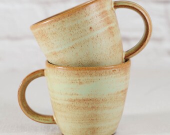 Handmade Rustic Espresso Mug, Green Brown Glazed Ceramic Coffee Cup
