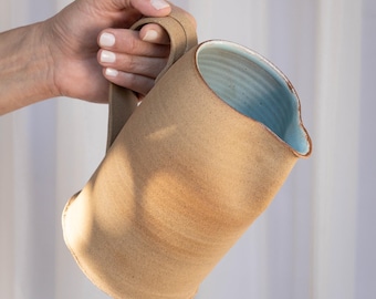 Farmhouse Pitcher Vase, Stoneware pitcher, Water Jug