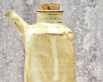 Altered Stoneware Olive Oil Bottle, Square Olive Oil Cruet, Pottery Bottle, One Off