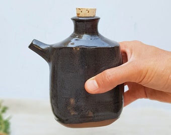 Black Olive Oil Cruet, Rustic ceramic Flask, Soy Sauce Bottle, Olive Oil Dispenser