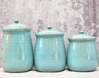 3 Turquoise Canister set for Flour Sugar and Coffee/Tea