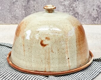 Large Speckled White Butter Dish, Stoneware Butter Crock, Pottery Butter Dish