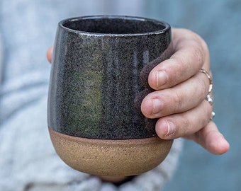 10 oz Black Pottery Tumbler, Ceramic Tumbler, Pottery Cup