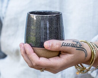 Tazza in ceramica rustica nera per bevande fredde o calde, 10 oz
