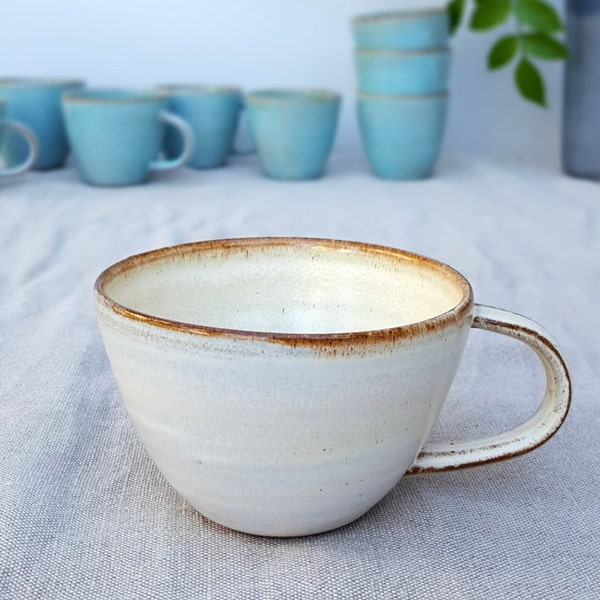 Cappuccino Cup, Rustic Coffee Mug, White Ceramic Mug