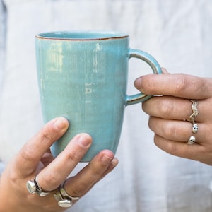 Turquoise Coffee Mug, Large Coffee Mug, Tall Coffee mug, Large Tea Mug, Large Tea Cup, Pottery Mug, Handmade Coffee Mug, Ceramic Coffee Mug