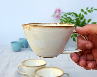 Kaffeetasse, Weiße Tasse, Keramiktasse, handgemachte Kaffeetasse, Kaffeeliebhaber Geschenk, Keramik Cappuccino Tasse, Italien Cappuccino Tasse, Rustikaler Becher