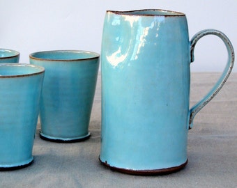 Water Pitcher, Ceramic Pitcher, Water Jug, Ceramic Jug, Iced Tea Pitcher, Juice Pitcher, Blue Pitcher