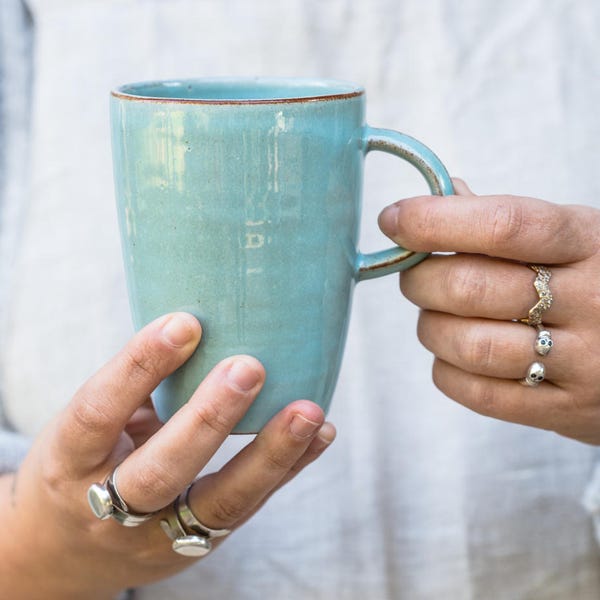 Turquoise Pottery Mug, Ceramic Mug, Tall Coffee mug, Ceramic Coffee Mug, Latte Mug, Large Tea Mug, Large Tea Cup, Handmade Coffee Mug
