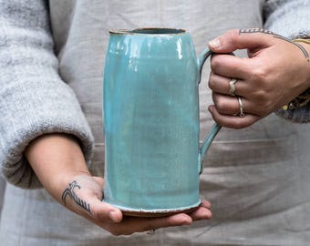 Pottery Pitcher Handmade, Water Pitcher, Ceramic Pitcher, Wine Pitcher, Light Blue Pitcher, Stoneware Pitcher, Handmade Pitcher, Gift Idea